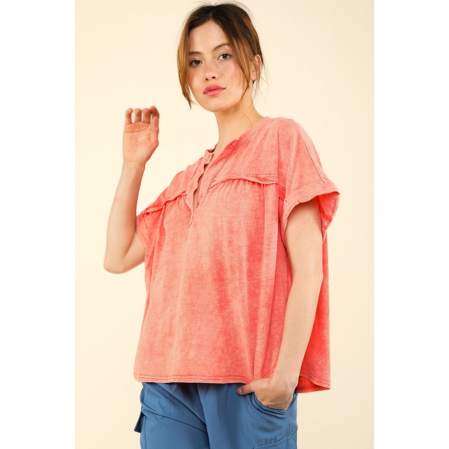 VERY J Nochted Short Sleeve Washed T-Shirt