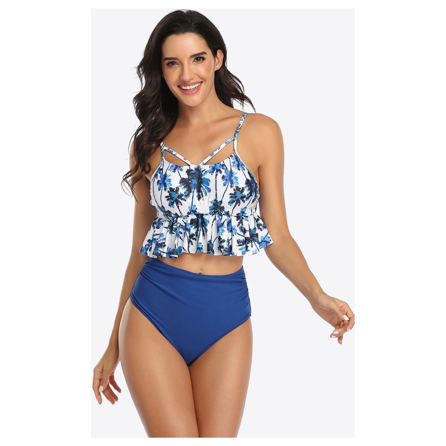 Tropical Print Ruffled Two-Piece Swimsuit