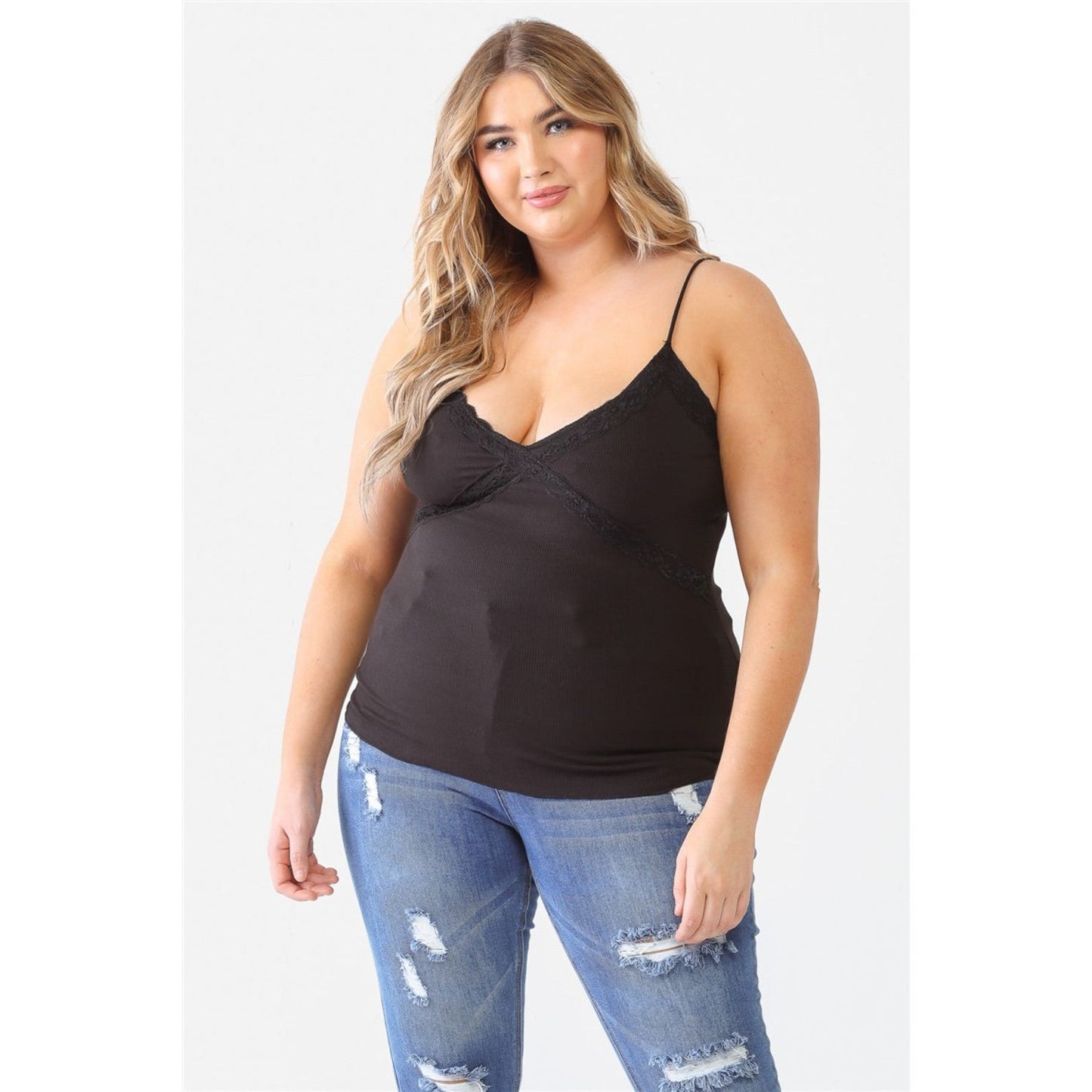 Zenobia Plus Size Lace Detail V-Neck Cami