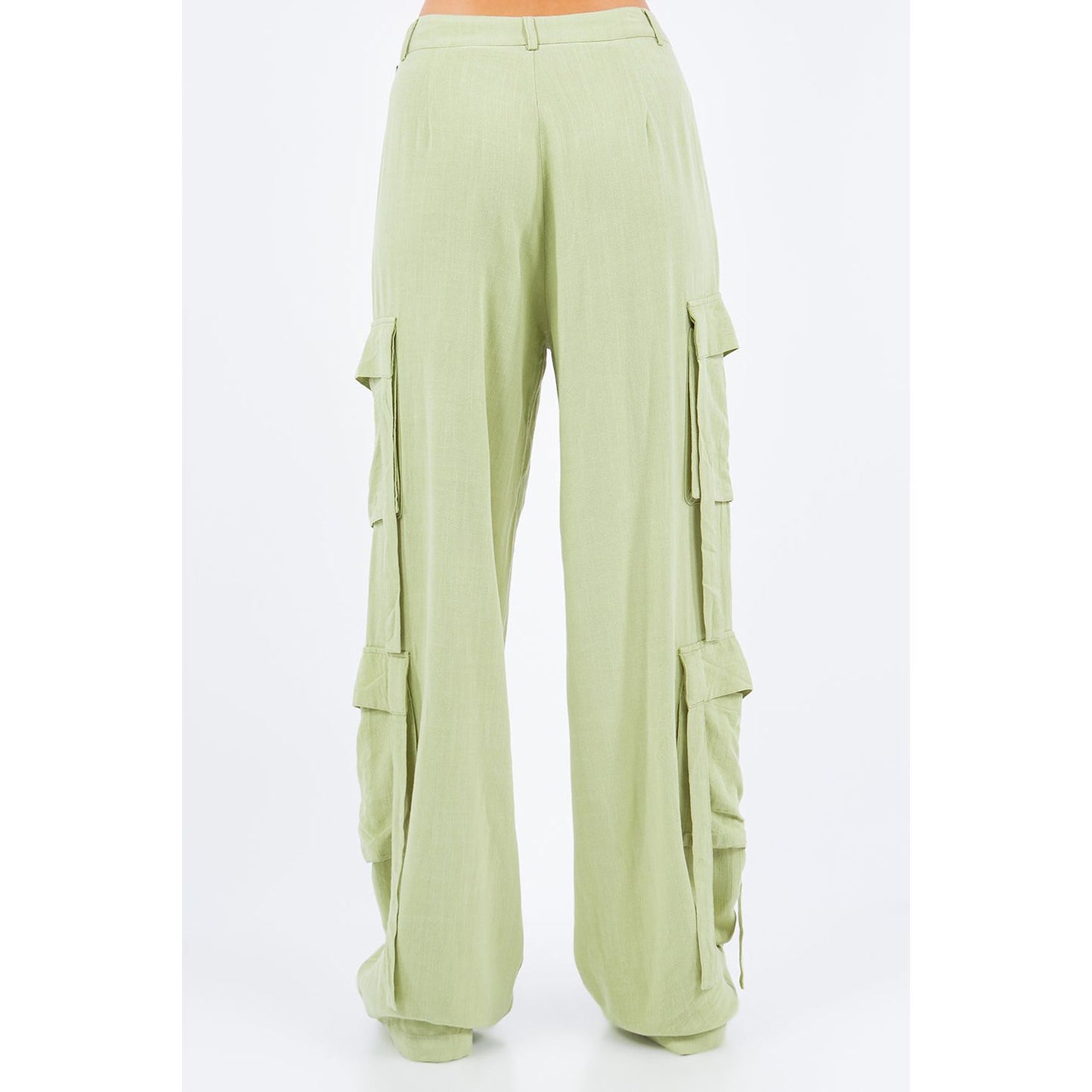 American Bazi Linen Wide Leg Cargo Pants