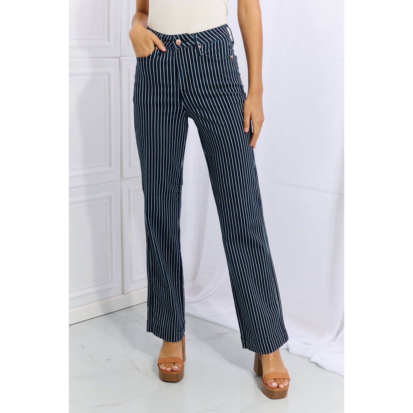 Judy Blue Cassidy Full Size High Waisted Tummy Control Striped Straight Jeans