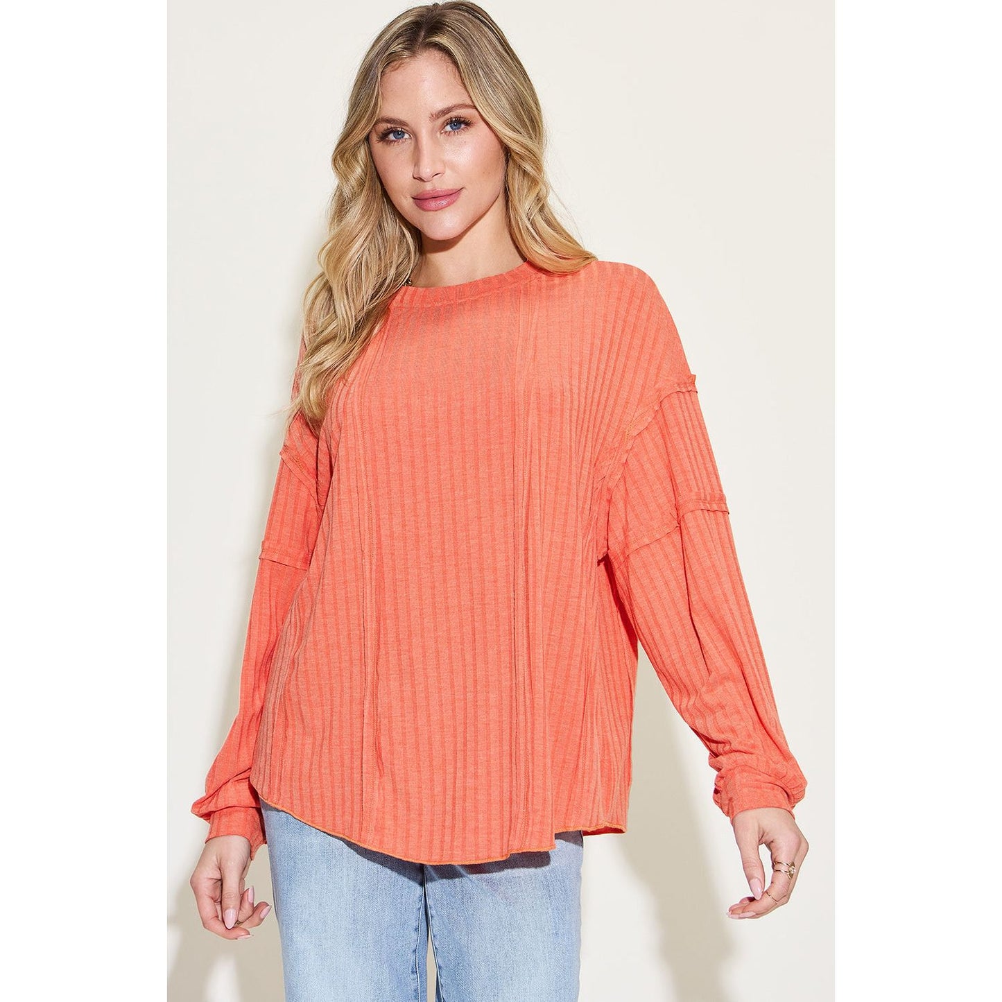 Basic Bae Full Size Ribbed Round Neck Long Sleeve T-Shirt