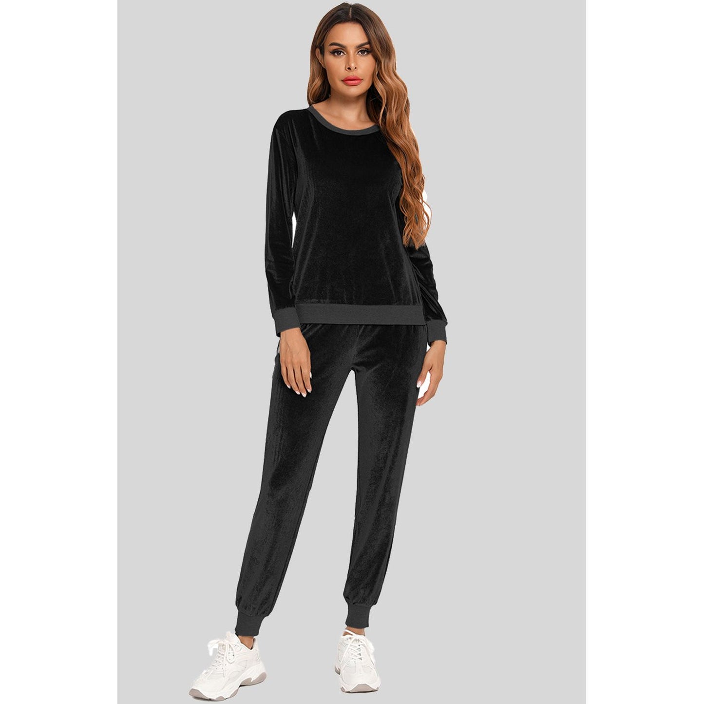 Round Neck Long Sleeve Loungewear Set with Pockets