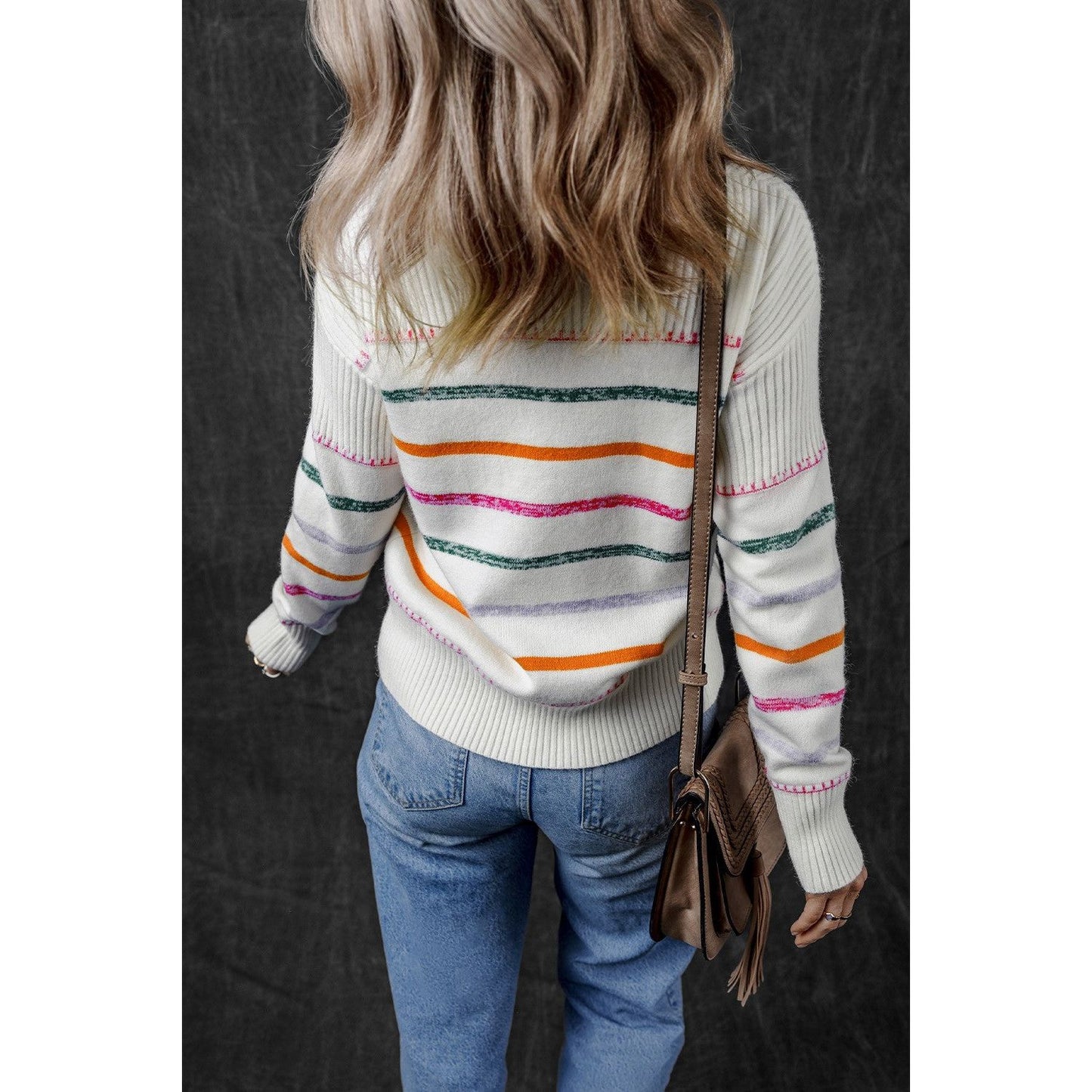 Striped Round Neck Dropped Shoulder Sweater