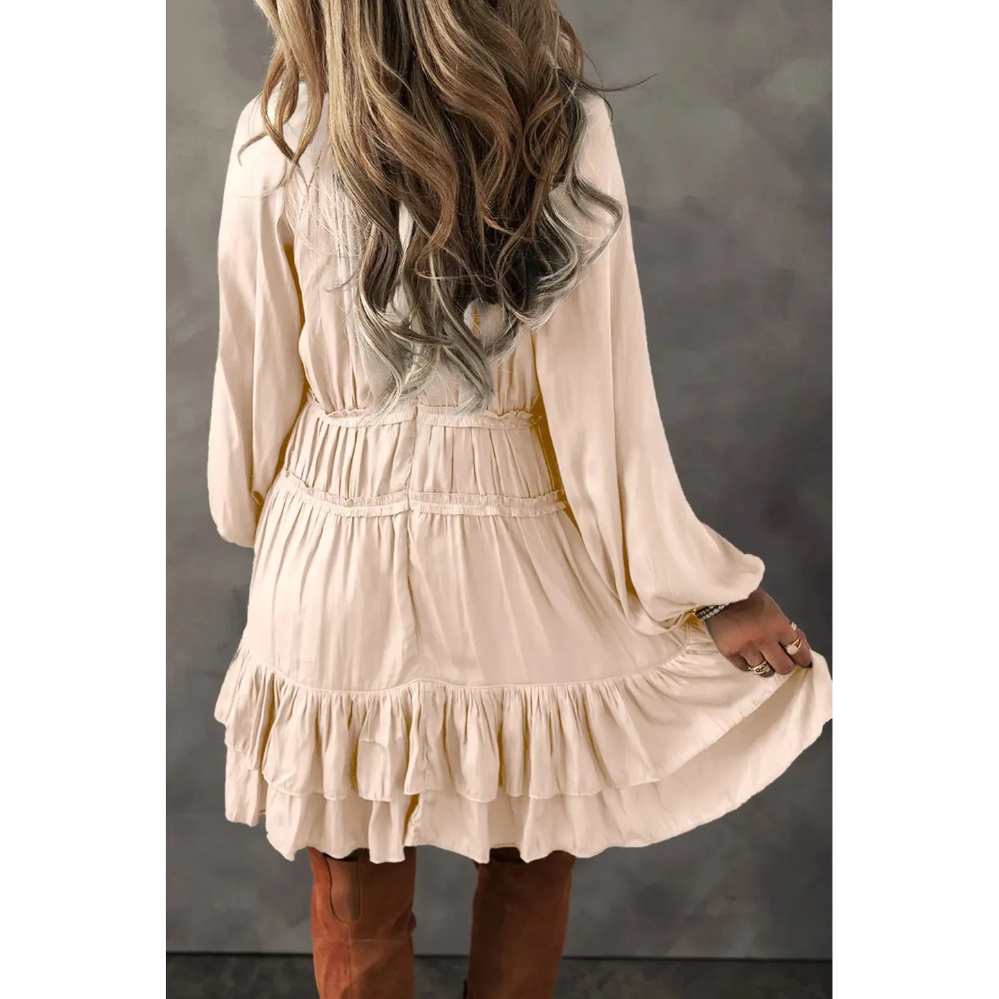 Frill Ruffled V-Neck Long Sleeve Mini Dress