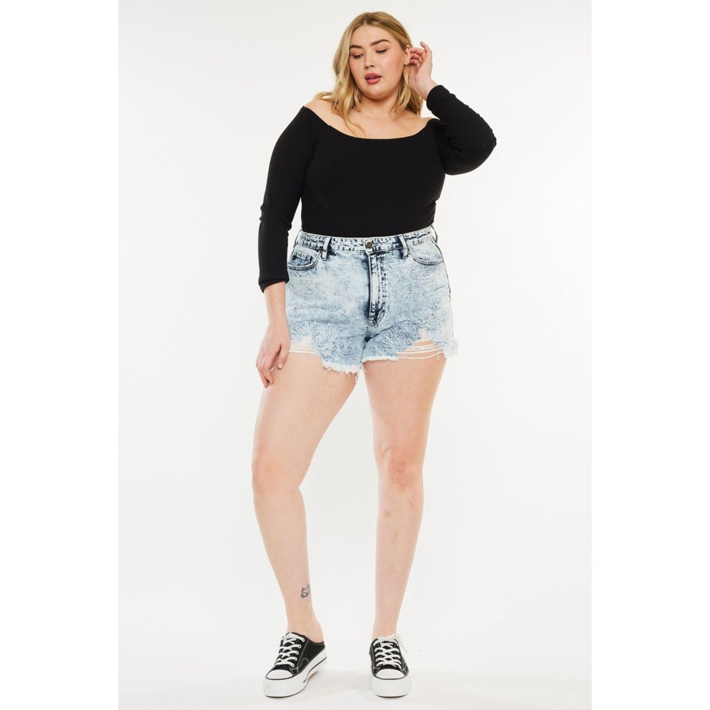 Kancan Full Size Distressed High Waist Denim Shorts