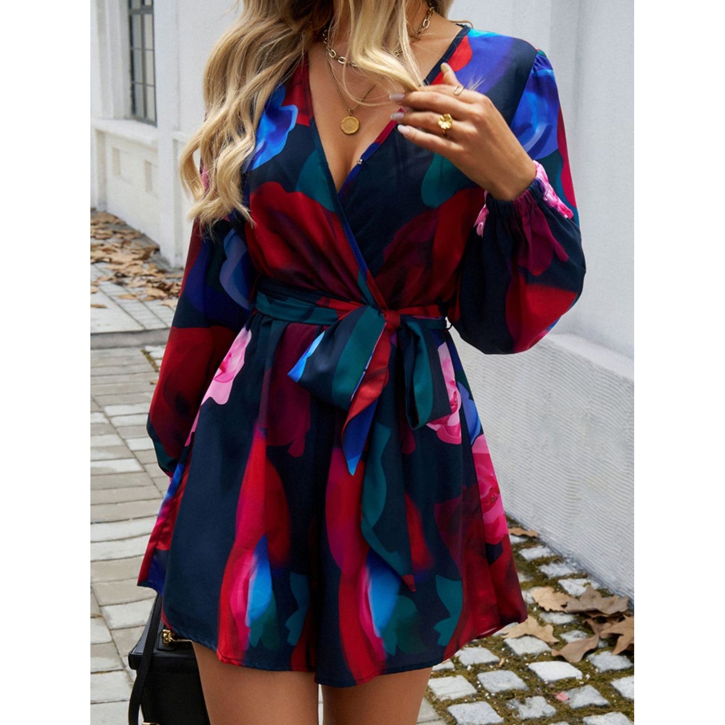 Tied Surplice Long Sleeve Romper