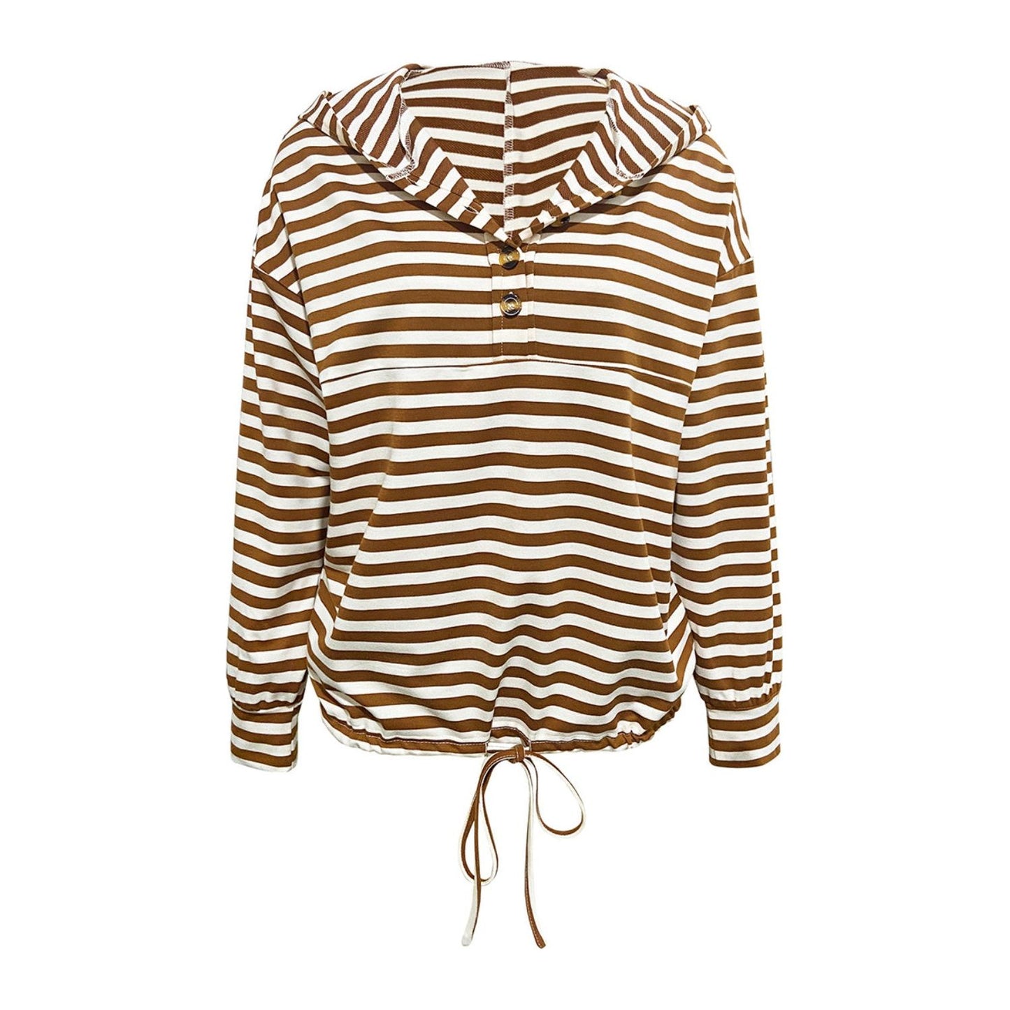 Drawstring Striped Long Sleeve Hoodie