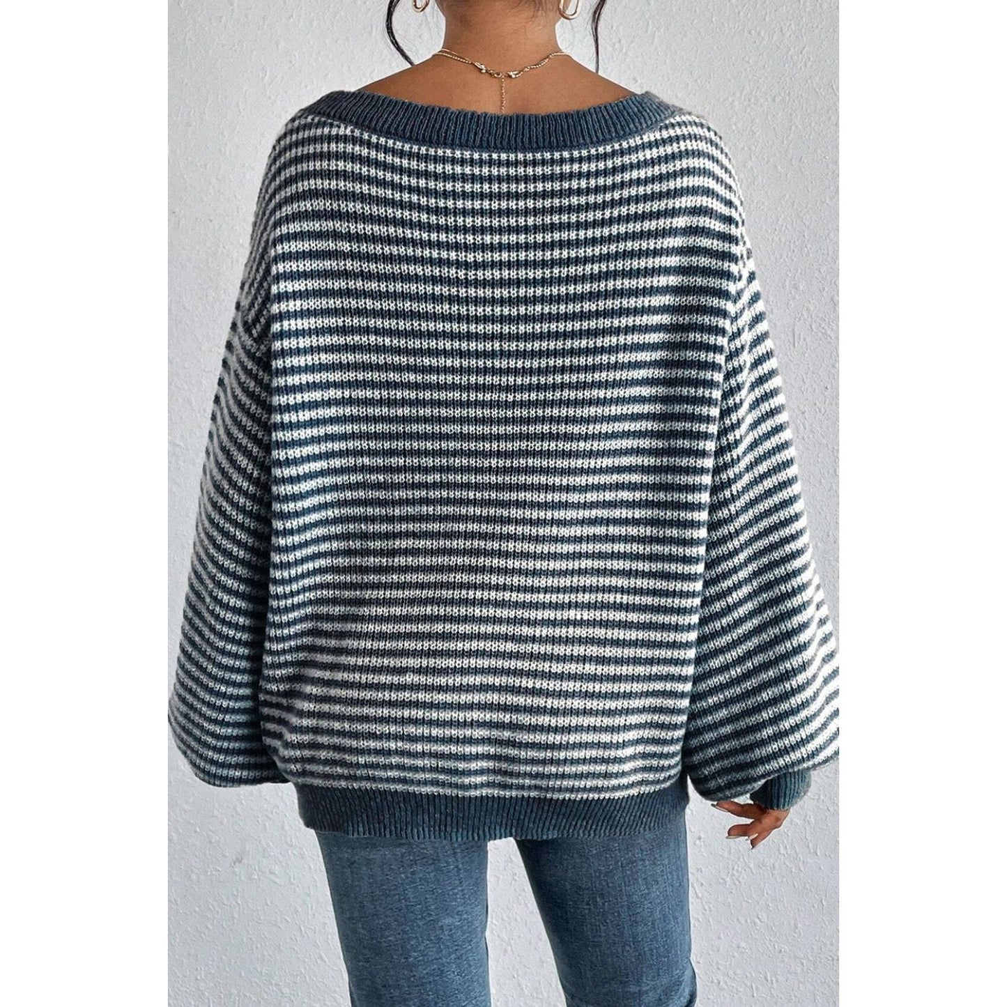 Striped Boat Neck Long Sleeve Sweater