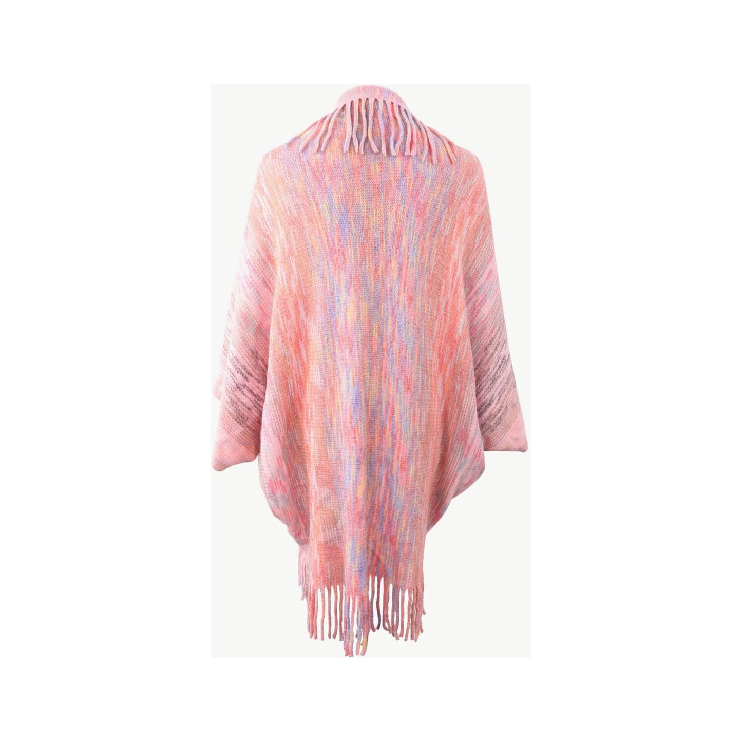 Multicolored Fringe Trim Poncho