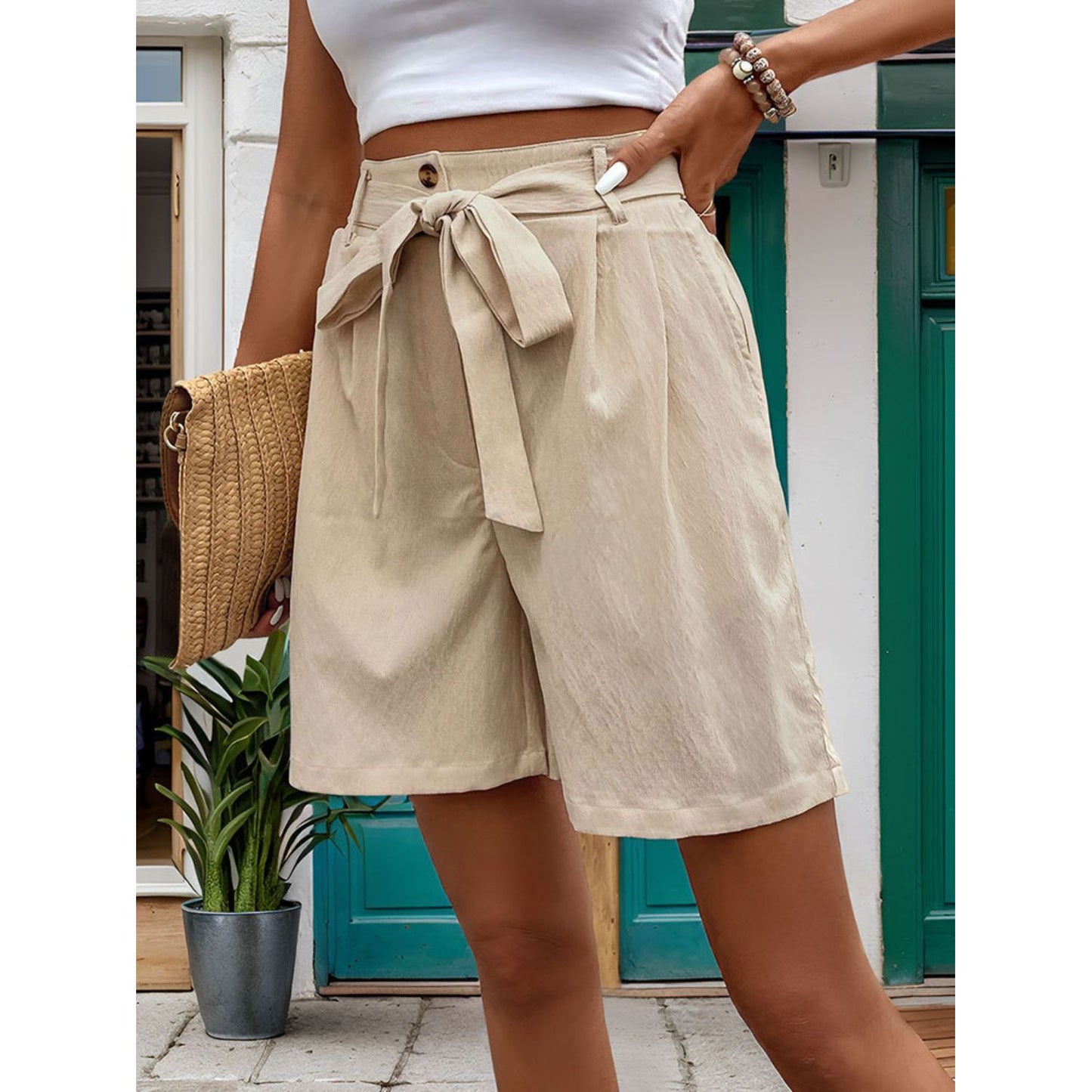 Perfee Tied High Waist Shorts with Pockets