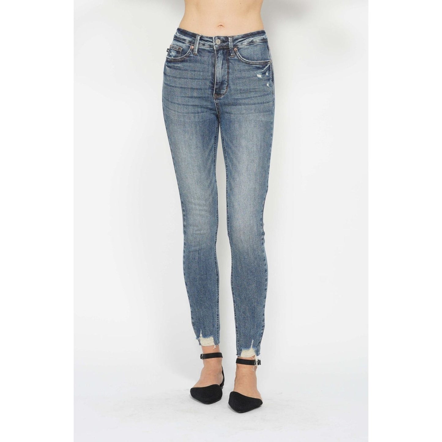 Judy Blue Full Size Tummy Control Vintage Wash Hem Destroy Skinny Jeans