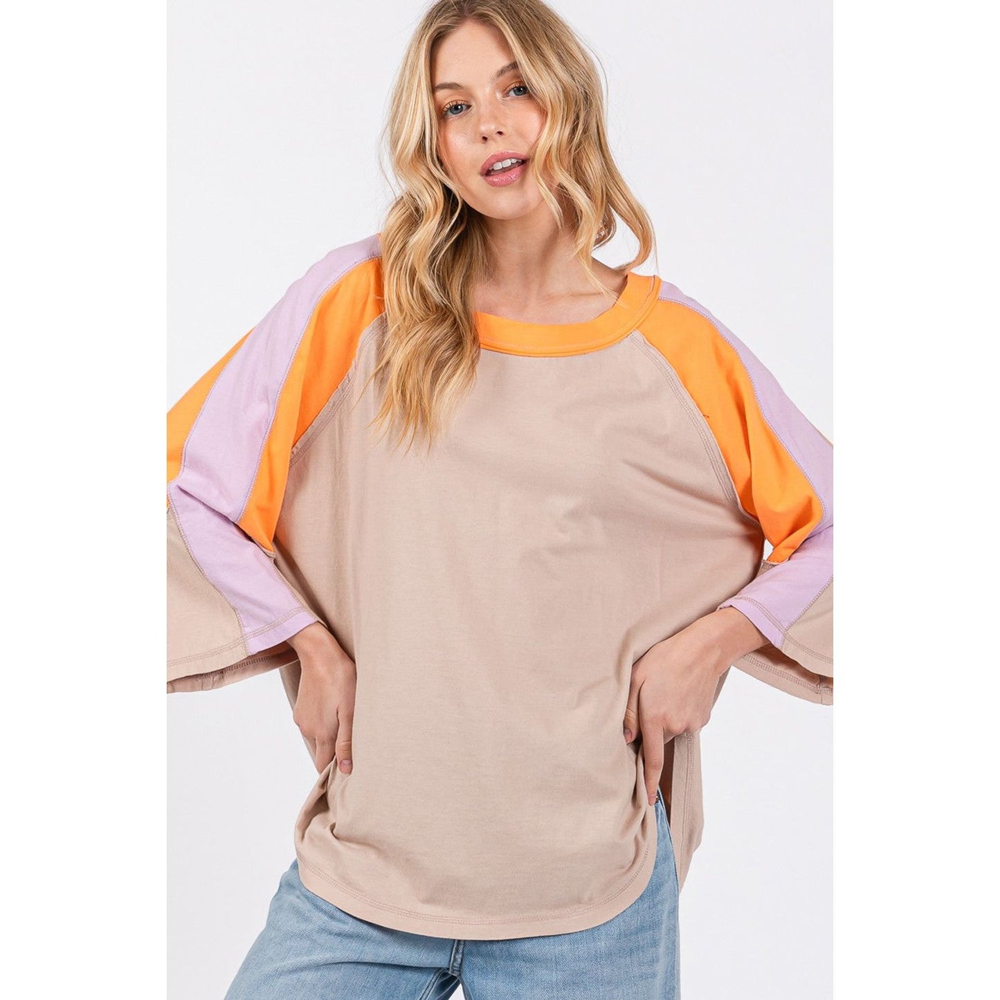 SAGE + FIG Color Block Curved Hem T-Shirt