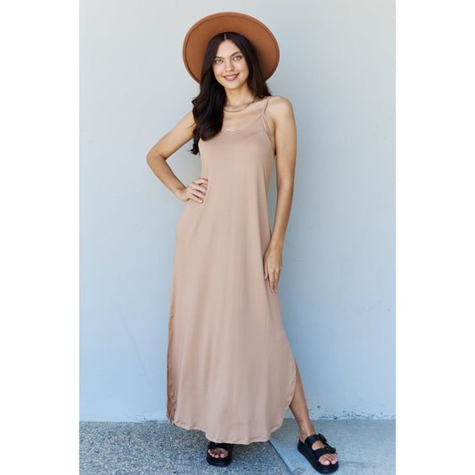 Ninexis Good Energy Full Size Cami Side Slit Maxi Dress in Camel