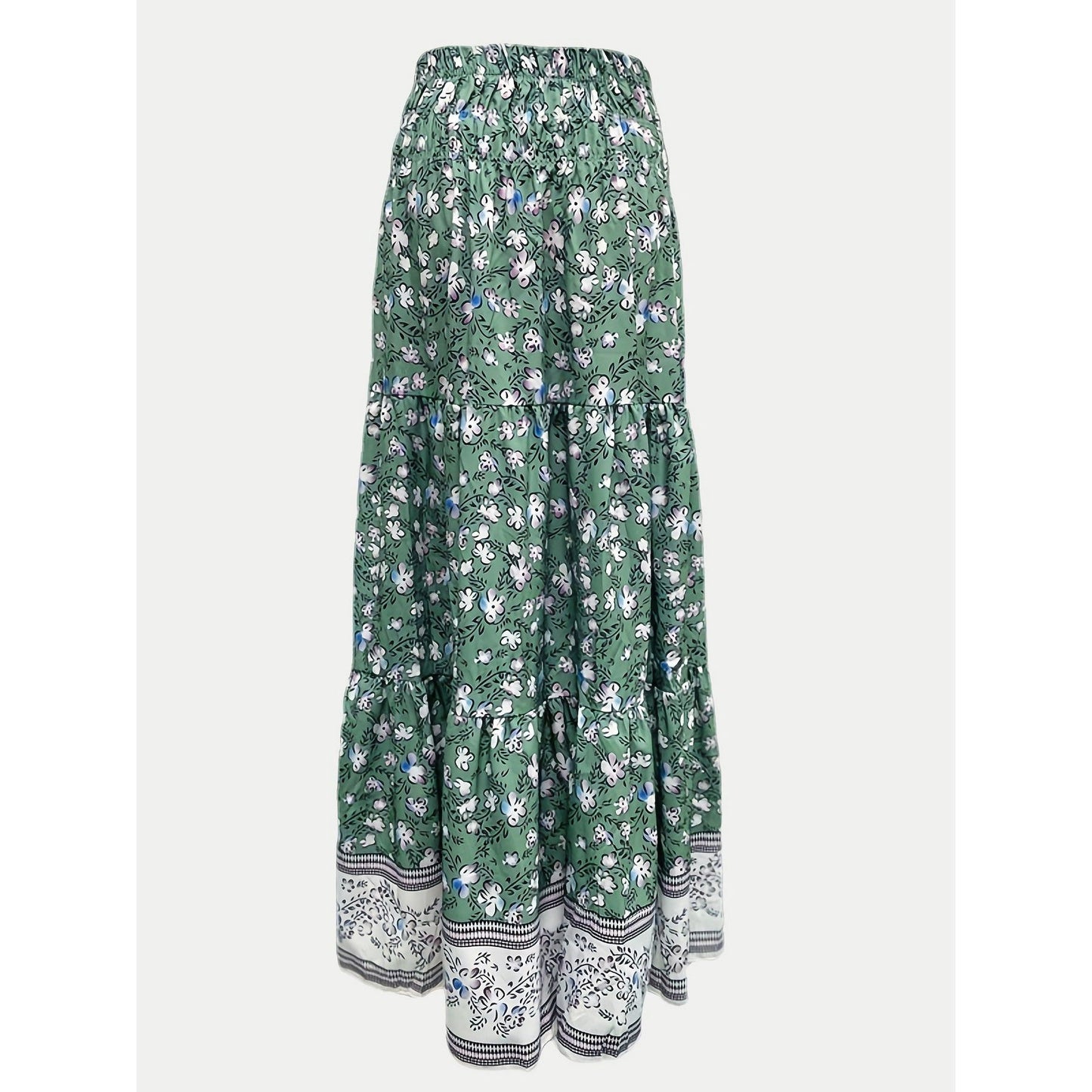 Full Size Tiered Printed Elastic Waist Skirt