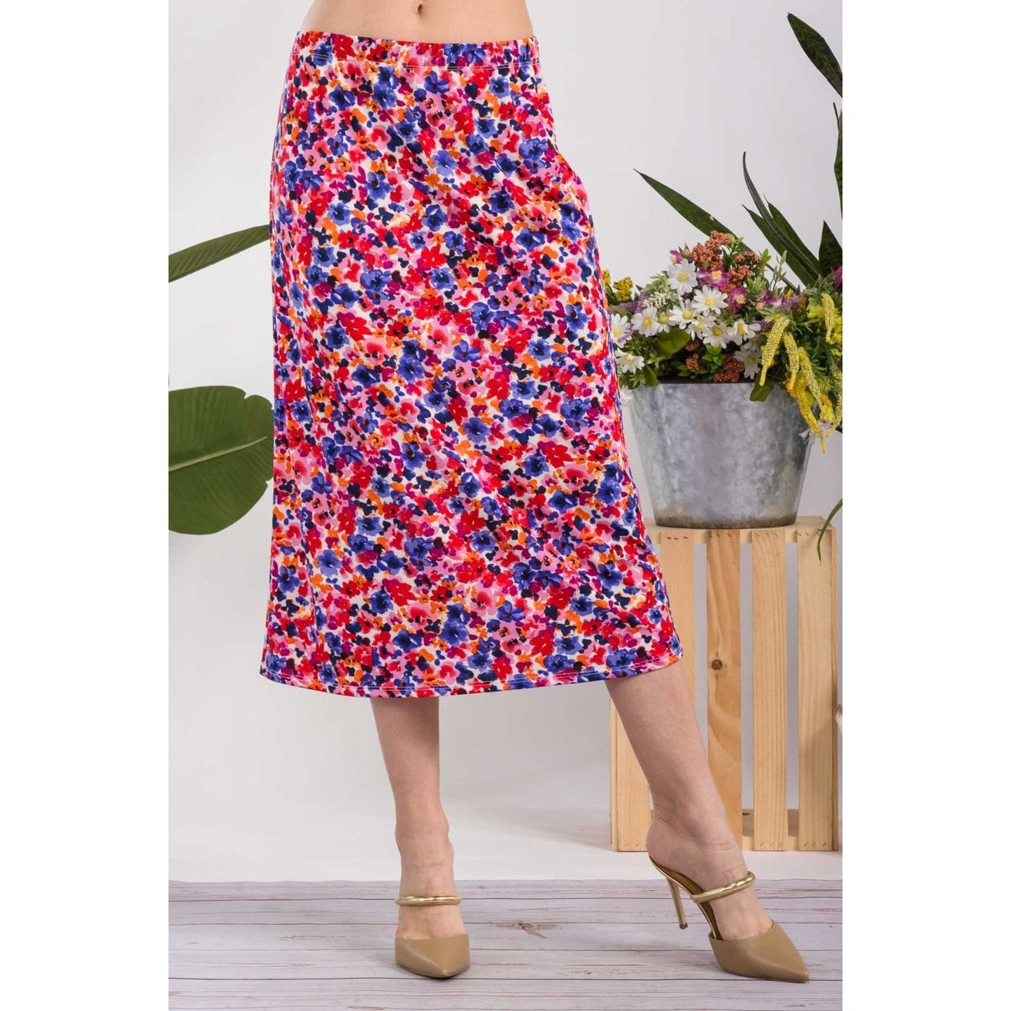 Celeste Full Size Floral A-Line Midi Skirt