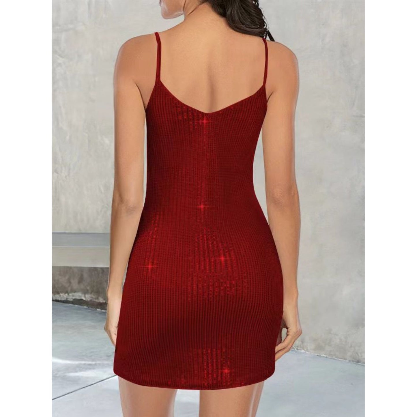 Full Size Sequin V-Neck Mini Cami Dress