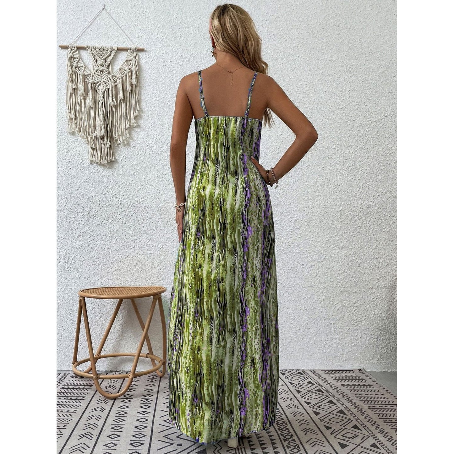 Full Size Printed Scoop Neck Maxi Cami Dress