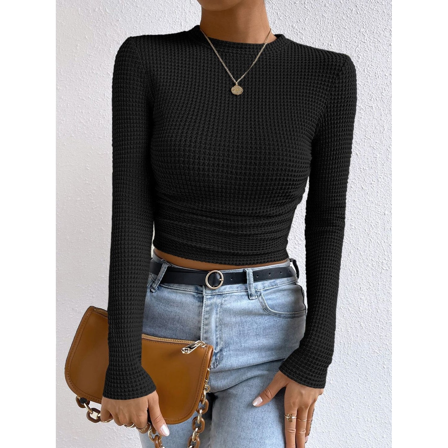 Honey Round Neck Long Sleeve T-Shirt