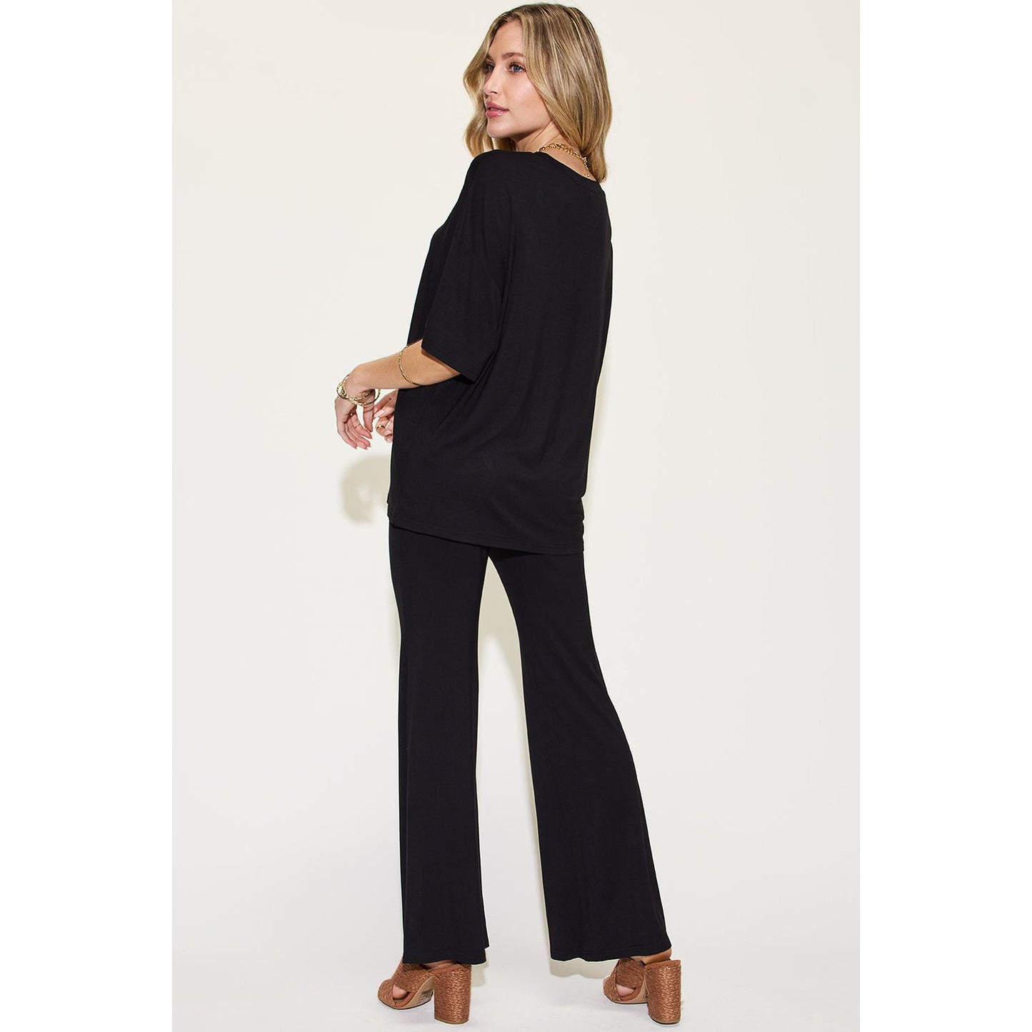 Basic Bae Full Size Bamboo Drop Shoulder T-Shirt and Flare Pants Set