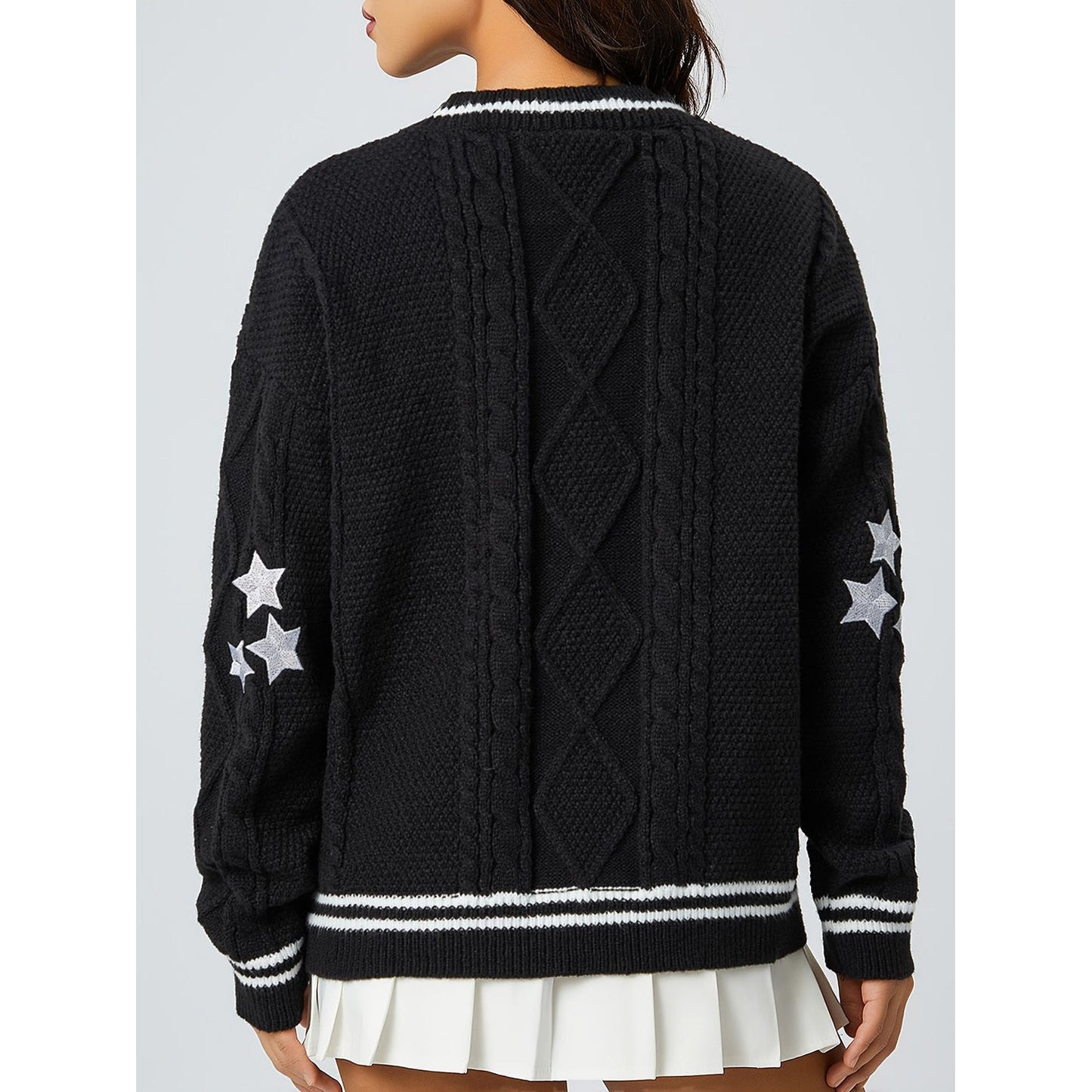 Star Embroidered V-Neck Long Sleeve Cardigan