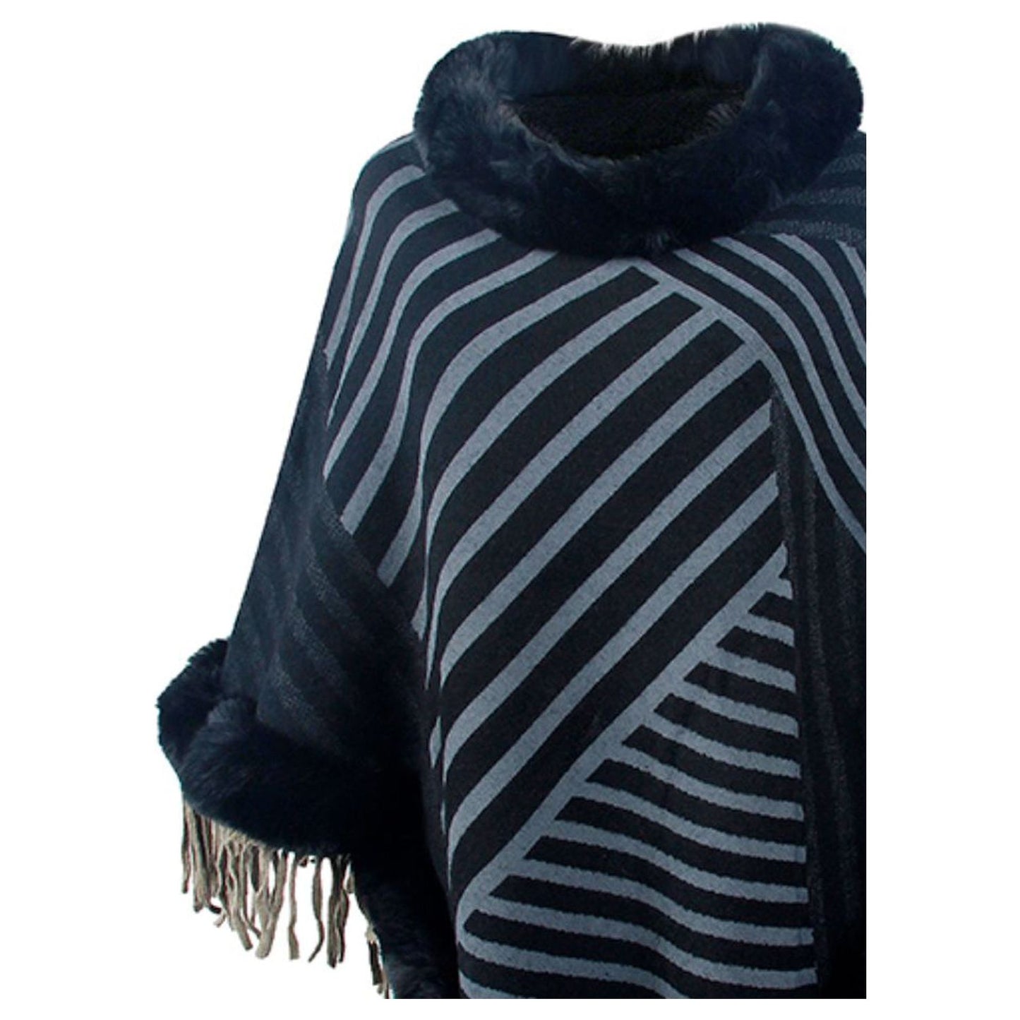 Striped Fringe Hem Poncho