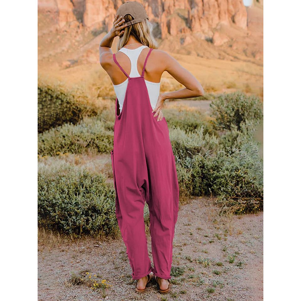 Double Take Full Size Sleeveless V-Neck Pocketed Jumpsuit