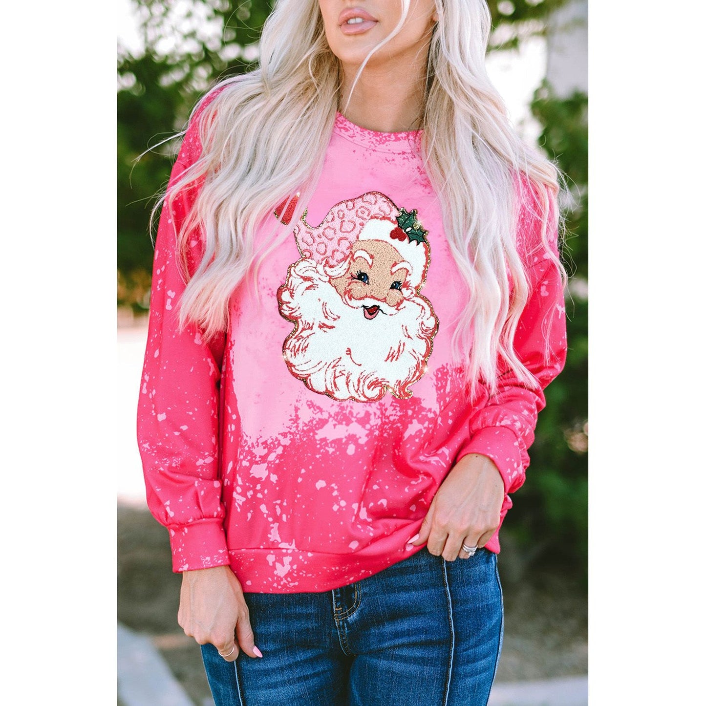 Christmas Santa Claus Tie Dye Print Pullover Sweatshirt