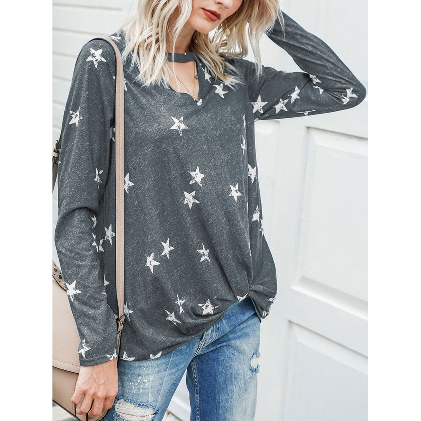 Cutout Round Neck Long Sleeve T-Shirt