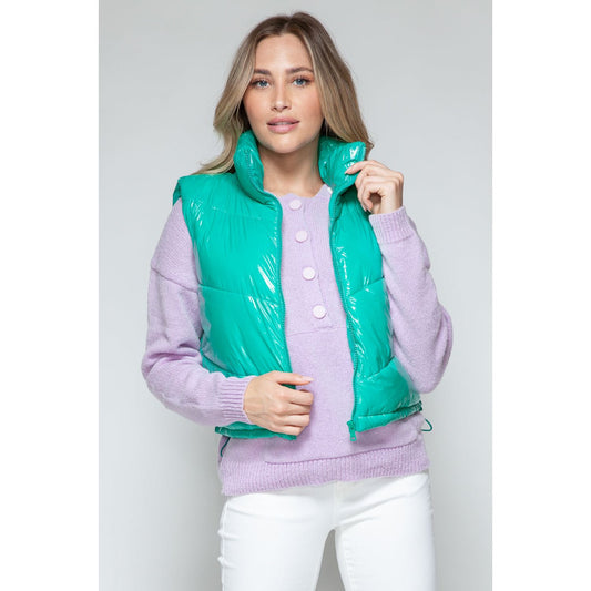 Snobbish Zip Up Turtleneck Shiny Quilted Vest