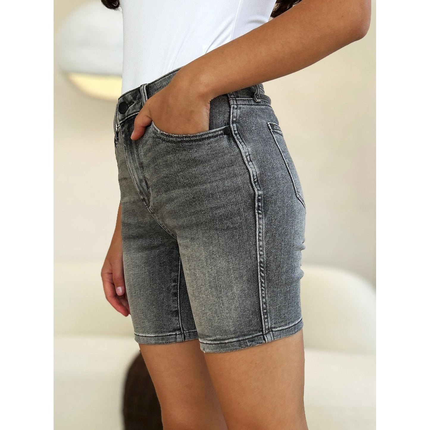 Judy Blue Full Size High Waist Washed Denim Shorts