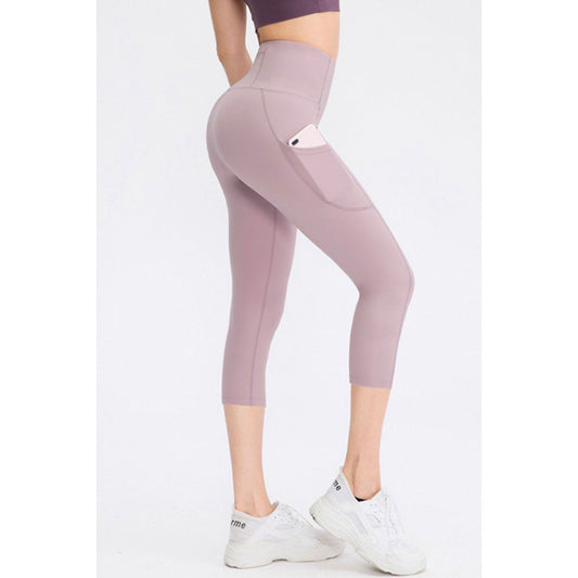 Wide Waistband Cropped Active Leggings with Pockets