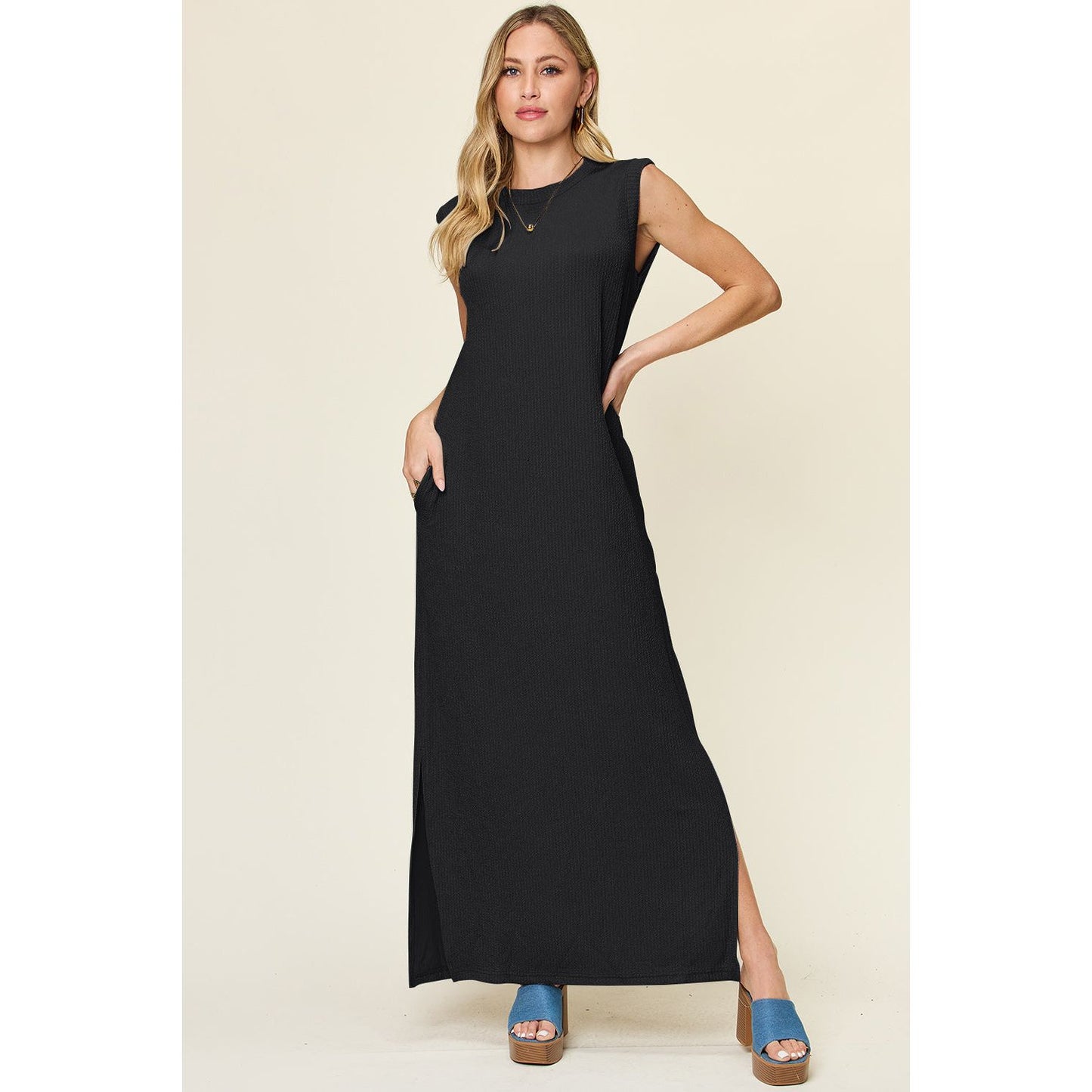 Double Take Full Size Texture Mock Neck Sleeveless Maxi Dress