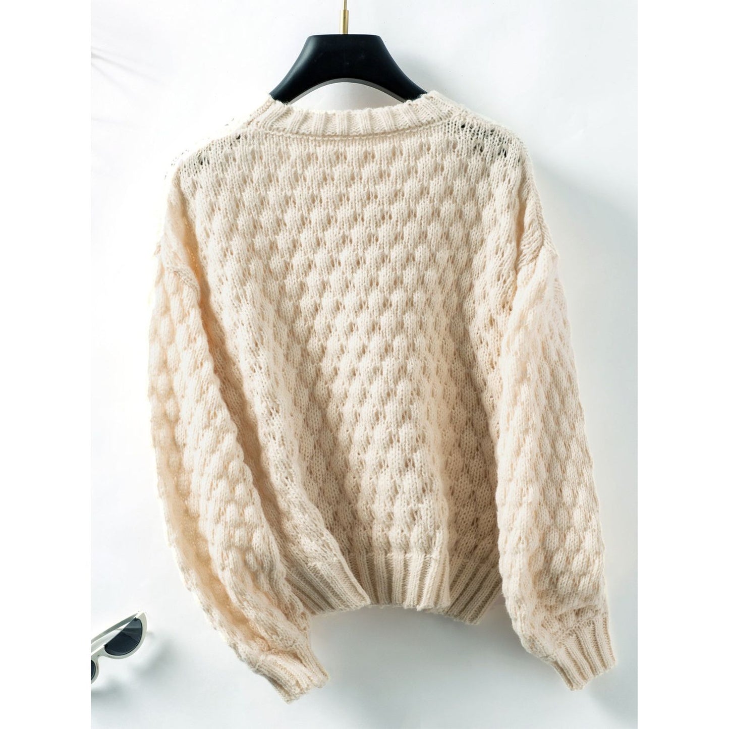 Cable-Knit Round Neck Long Sleeve Sweater