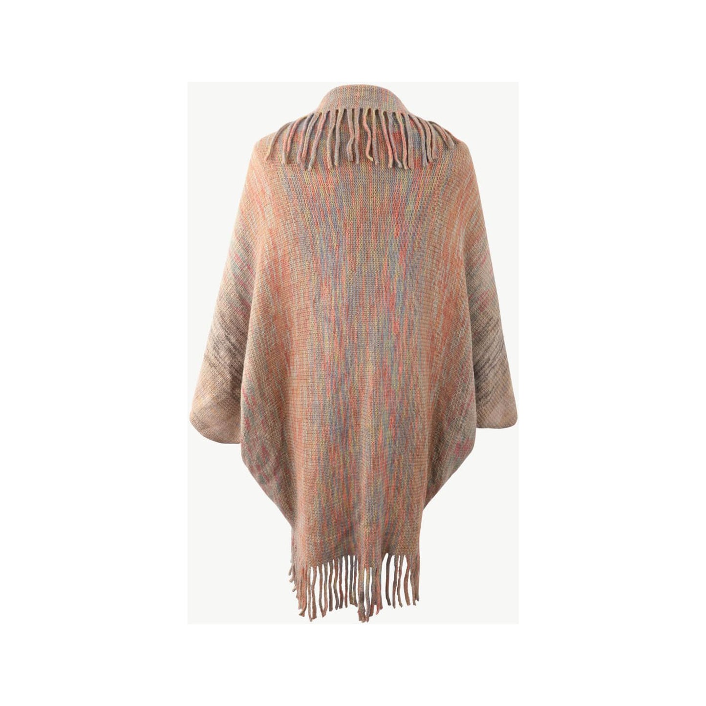 Multicolored Fringe Trim Poncho