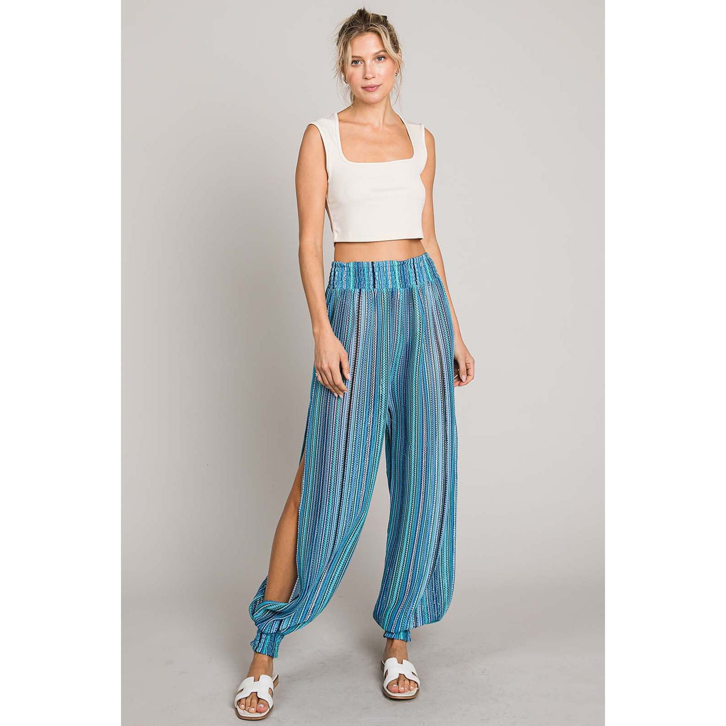 Cotton Bleu by Nu Label Striped Smocked Cover Up Pants