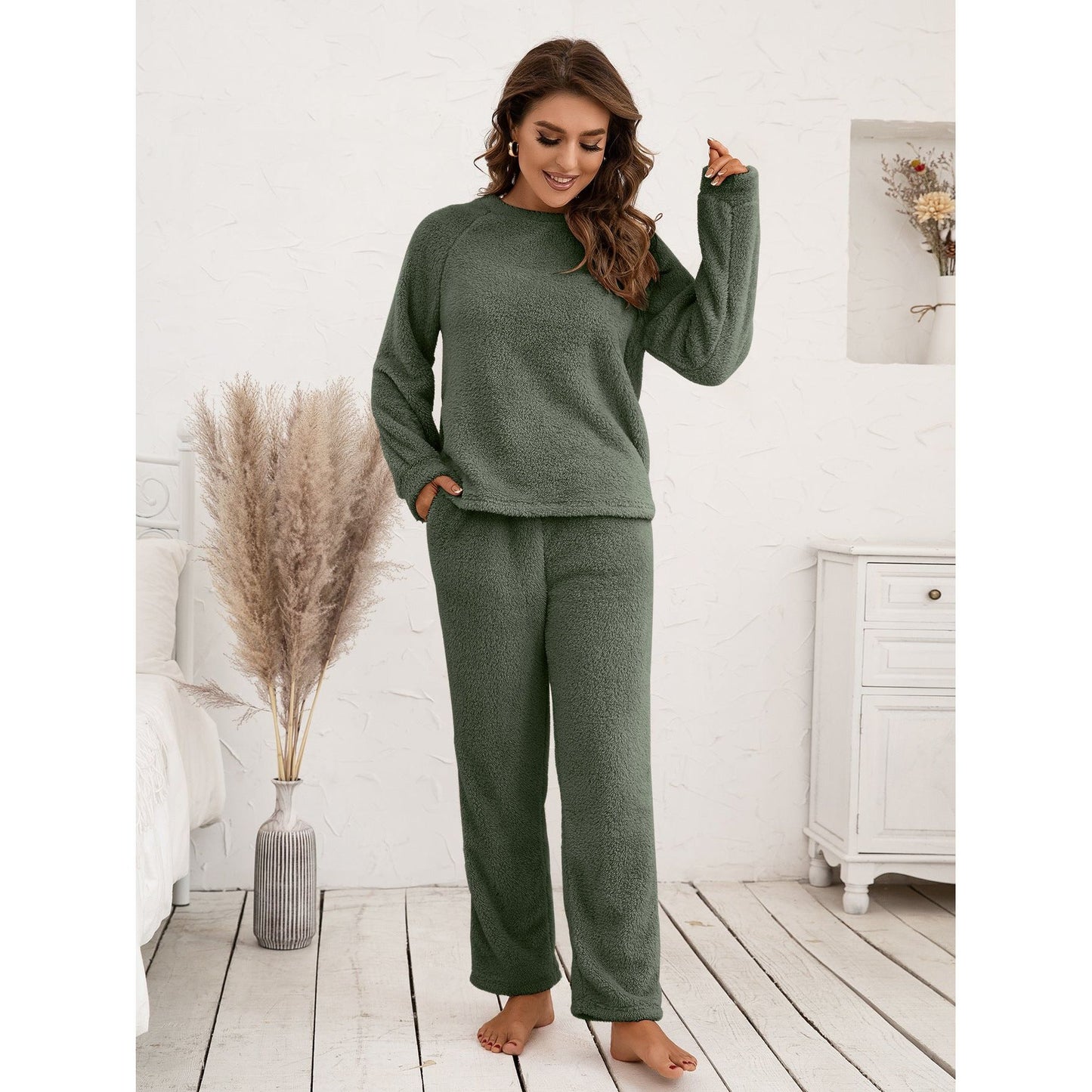 Ivy Lane Teddy Long Sleeve Top and Pants Lounge Set