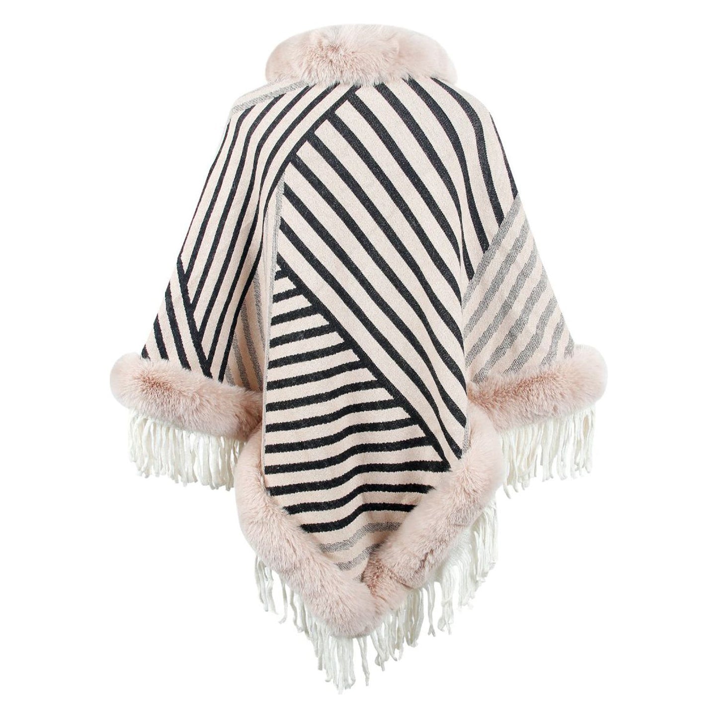 Striped Fringe Hem Poncho