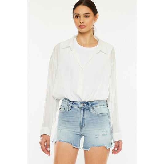 Kancan High Rise Side Slit Denim Shorts