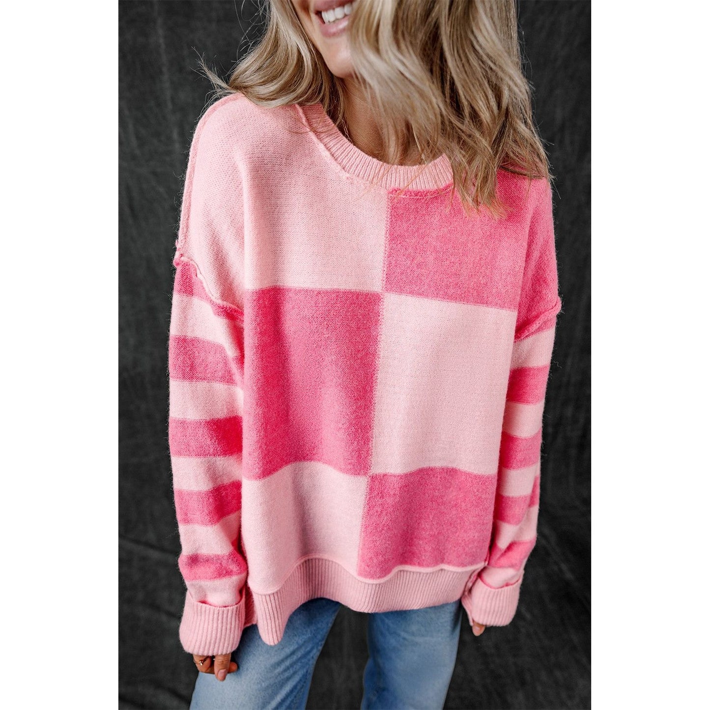 Exposed Seam Round Neck Sweater