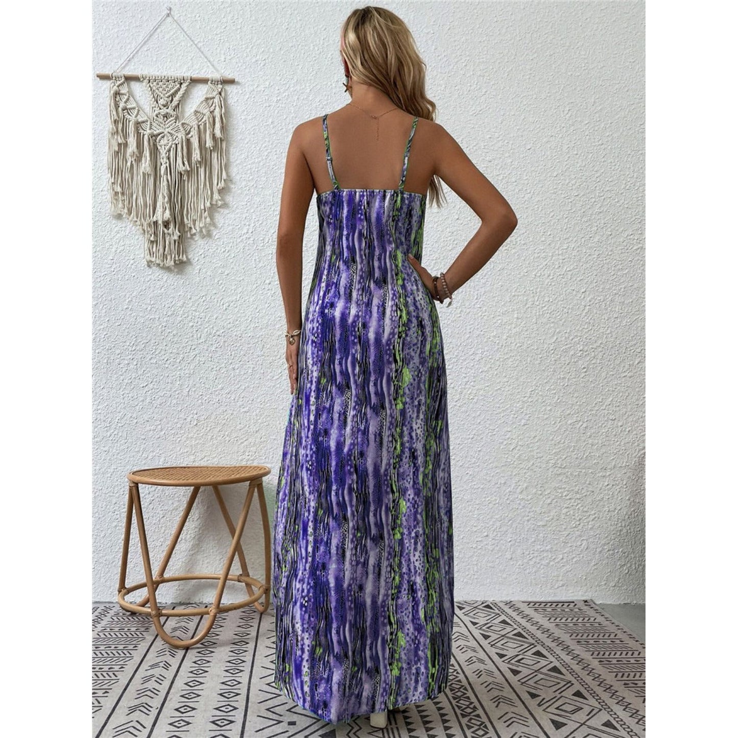 Full Size Printed Scoop Neck Maxi Cami Dress