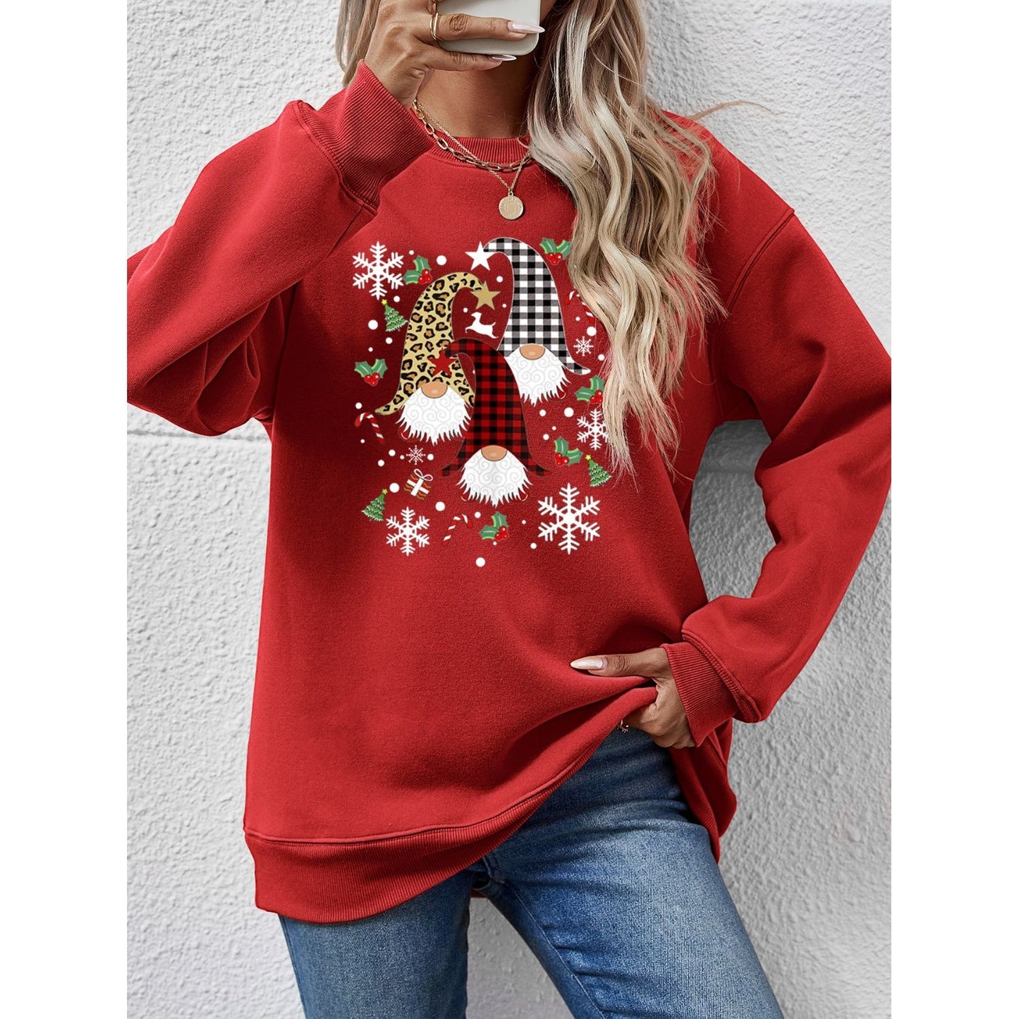 Faceless Gnomes Graphic Drop Shoulder Sweatshirt