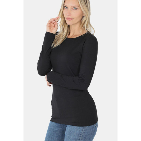 Zenana Ful Size Brushed Microfiber Long Sleeve Round Neck T-Shirt