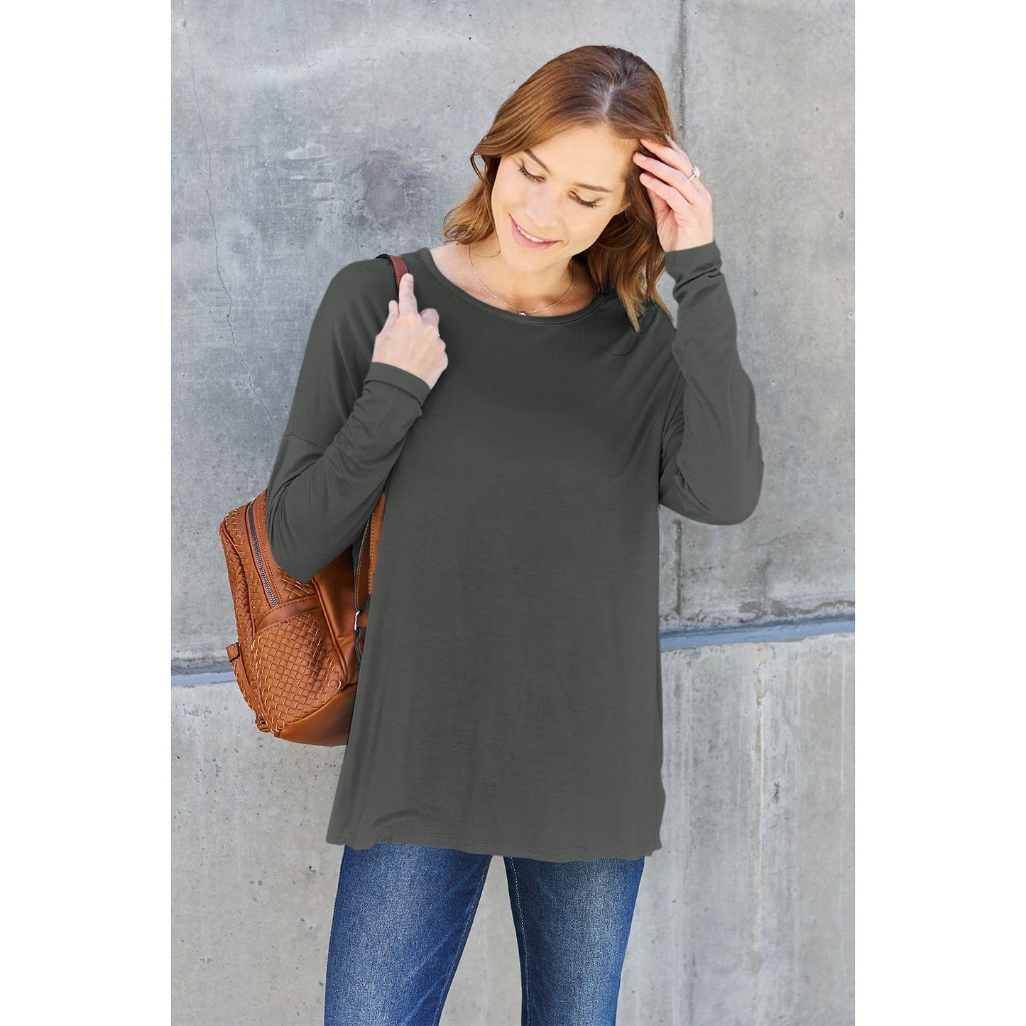 Basic Bae Full Size Round Neck Dropped Shoulder T-Shirt