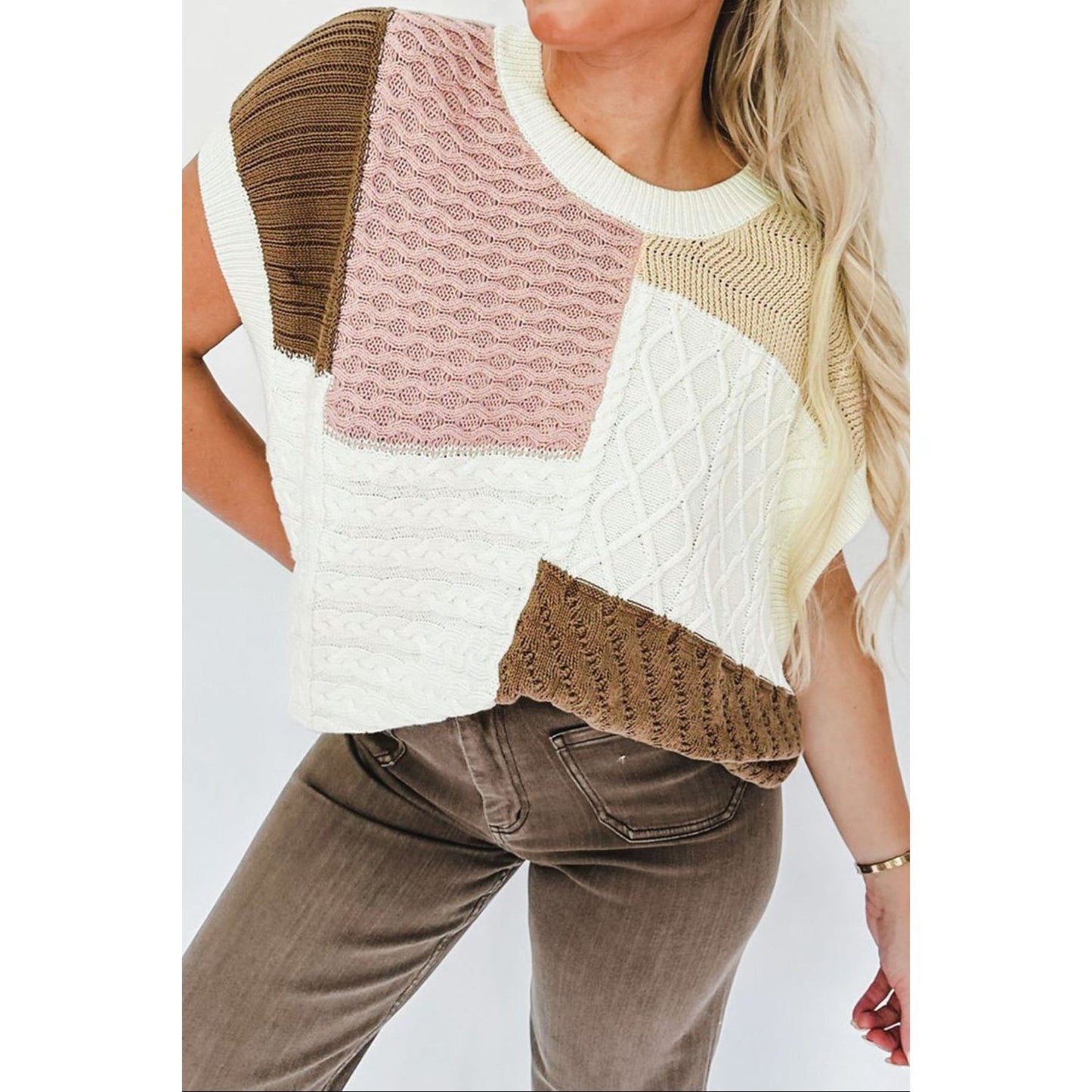 Color Block Cable-Knit Sweater Vest