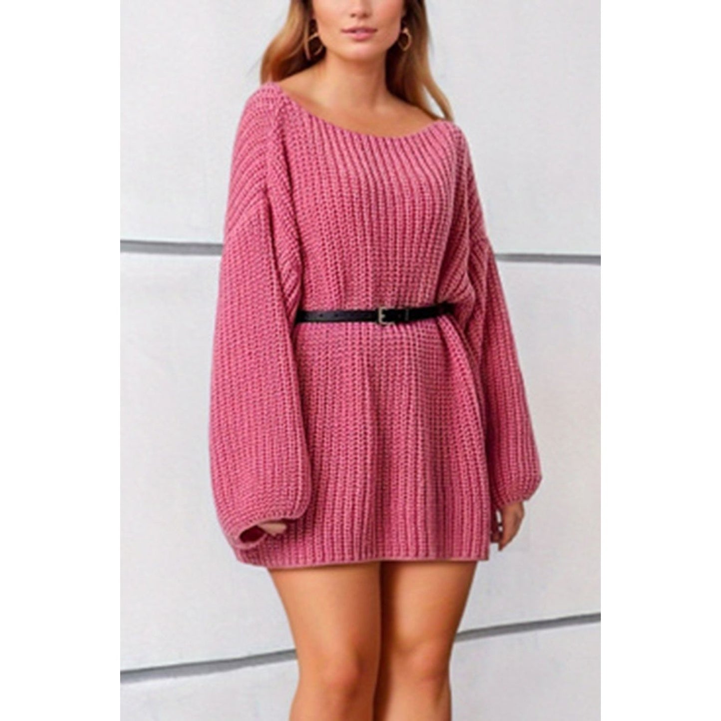 Boat Neck Dropped Shoulder Mini Sweater Dress