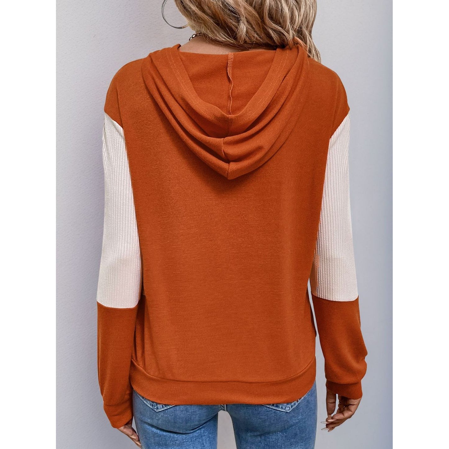 Perfee Contrast Long Sleeve Hoodie