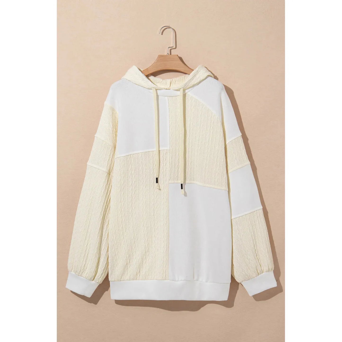 Plus Size Drawstring Color Block Long Sleeve Hoodie