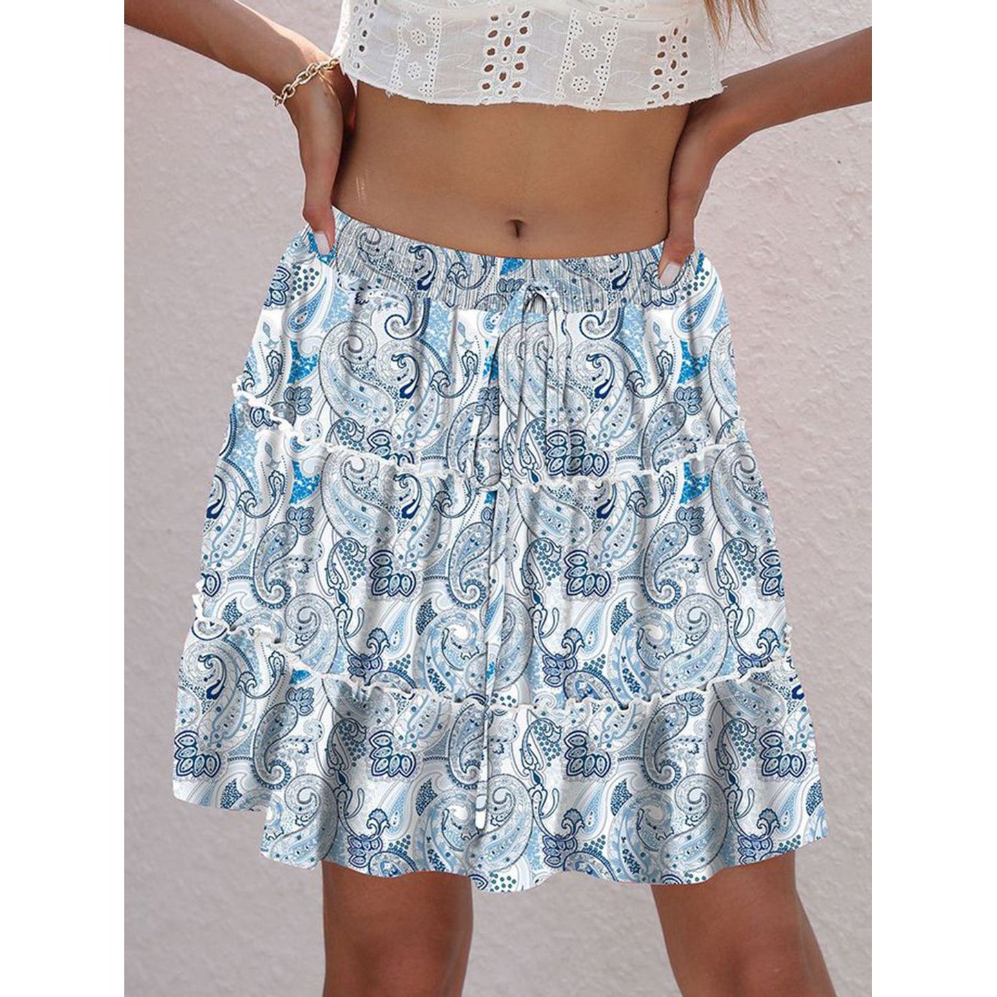 Printed Elastic Waist Mini Skirt