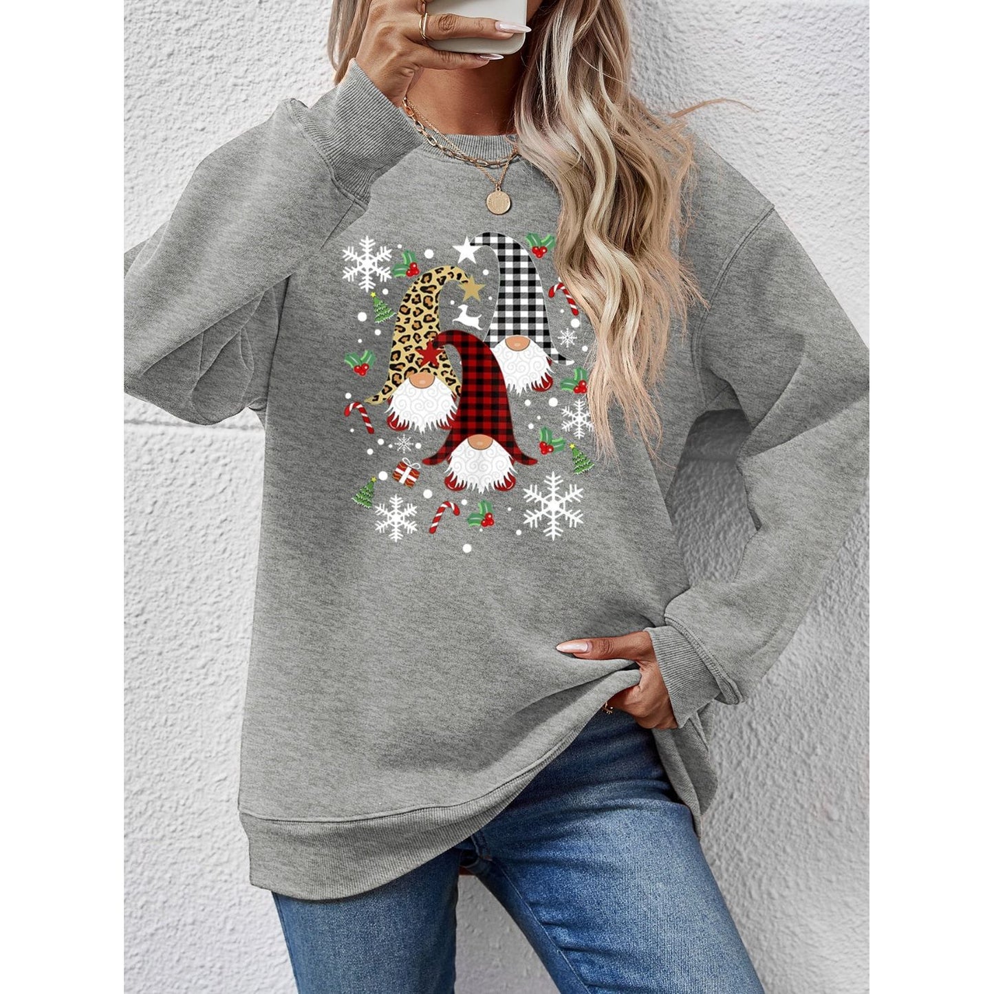 Faceless Gnomes Graphic Drop Shoulder Sweatshirt